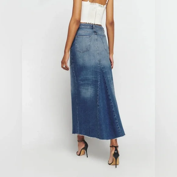 NWT Reformation Tazz Maxi Denim Skirt Hemlock Size 27